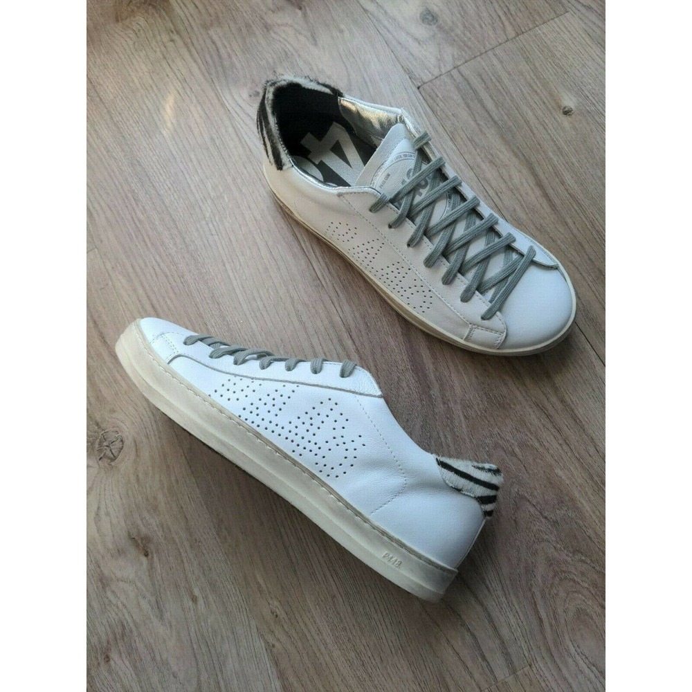 P448 Queens John Low Top White Sneakers Womens EU 41 Zebra Animal Calf Hair
